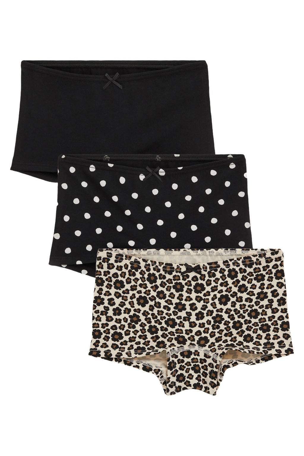 WE Fashion hipster met panterprint - zwart/bruin (set van 3)