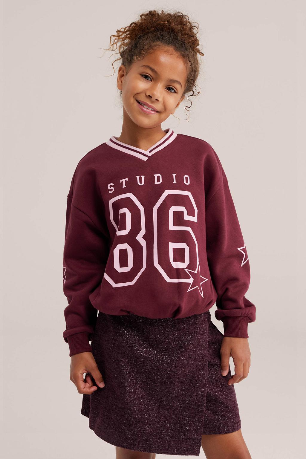 WE Fashion sweater met print - donkerrood