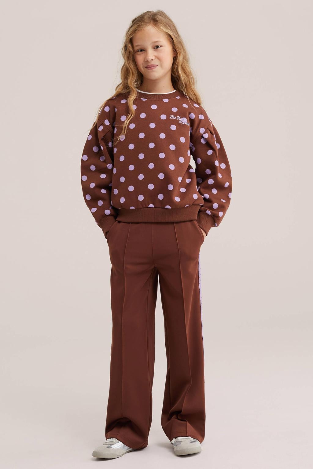 WE Fashion loose fit joggingbroek met stippen - bruin/paars