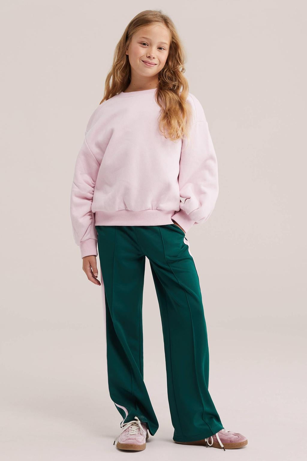 WE Fashion loose fit joggingbroek - donkergroen/lichtroze