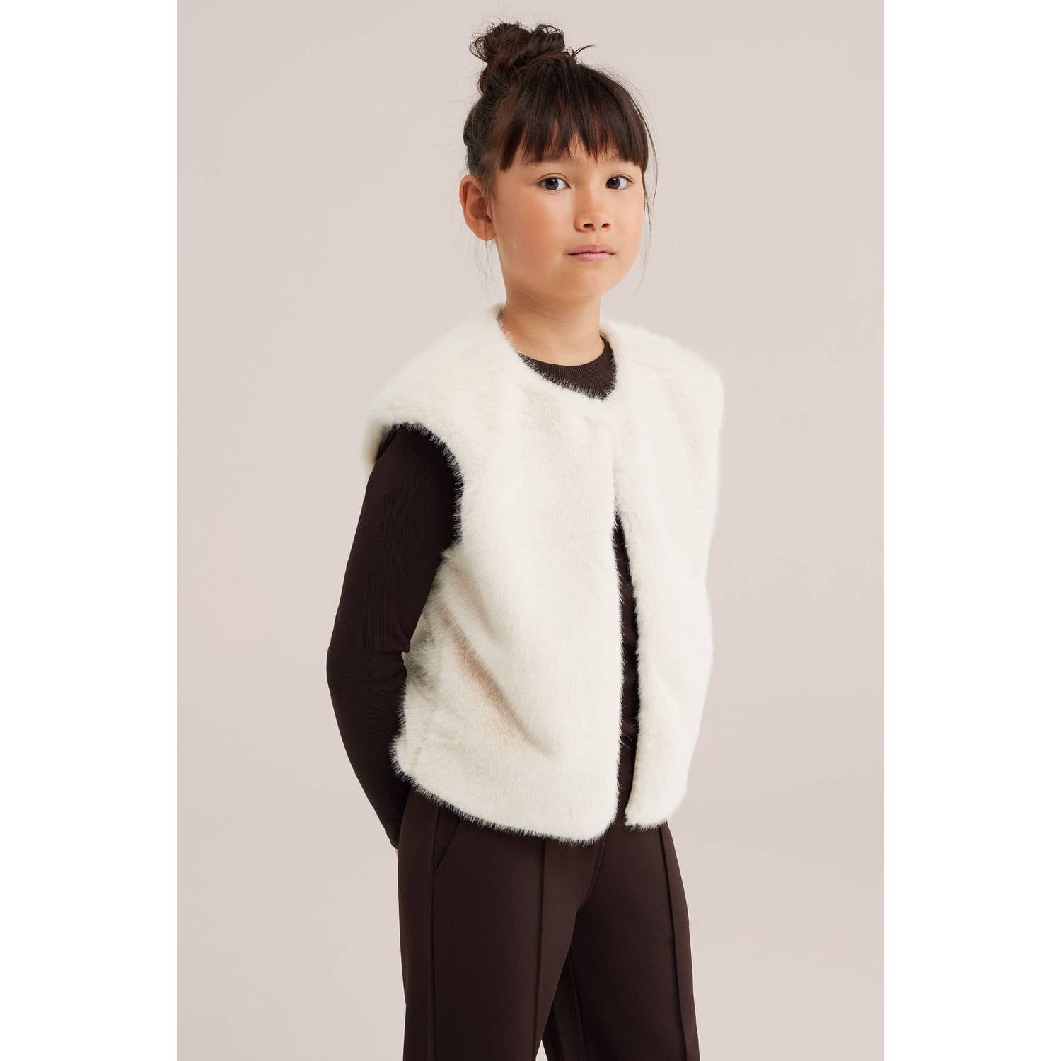 WE Fashion imitatiebont gilet ecru