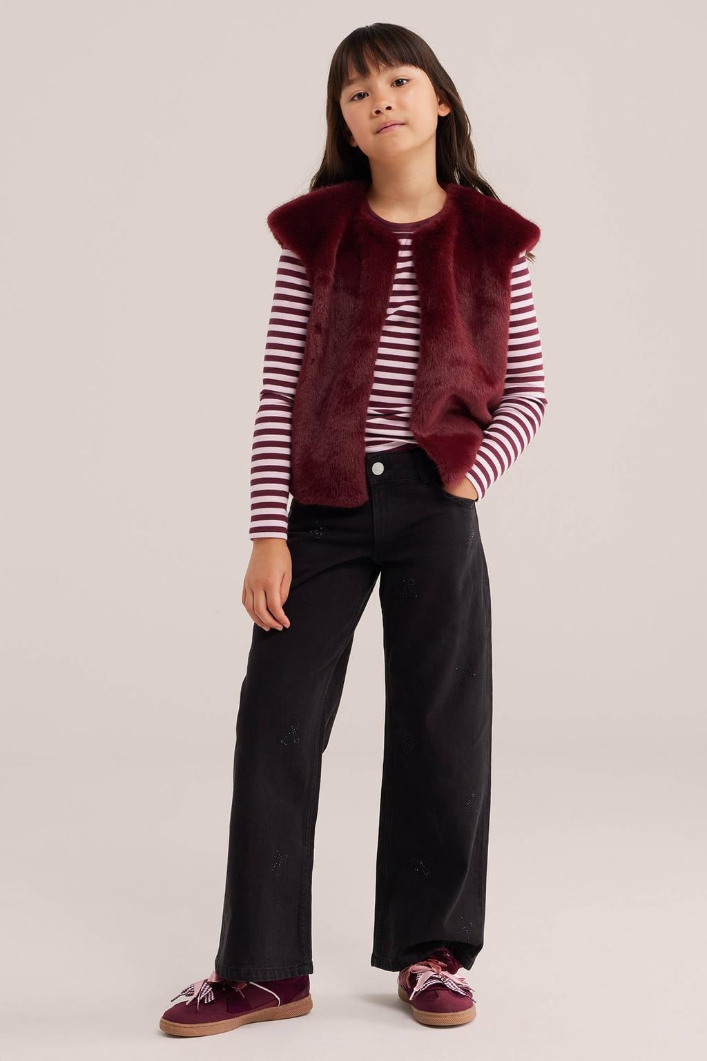 WE Fashion imitatiebont gilet - donkerrood