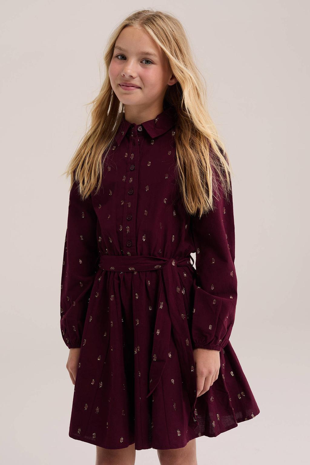 WE Fashion midi jurk met print - donkerrood/goud