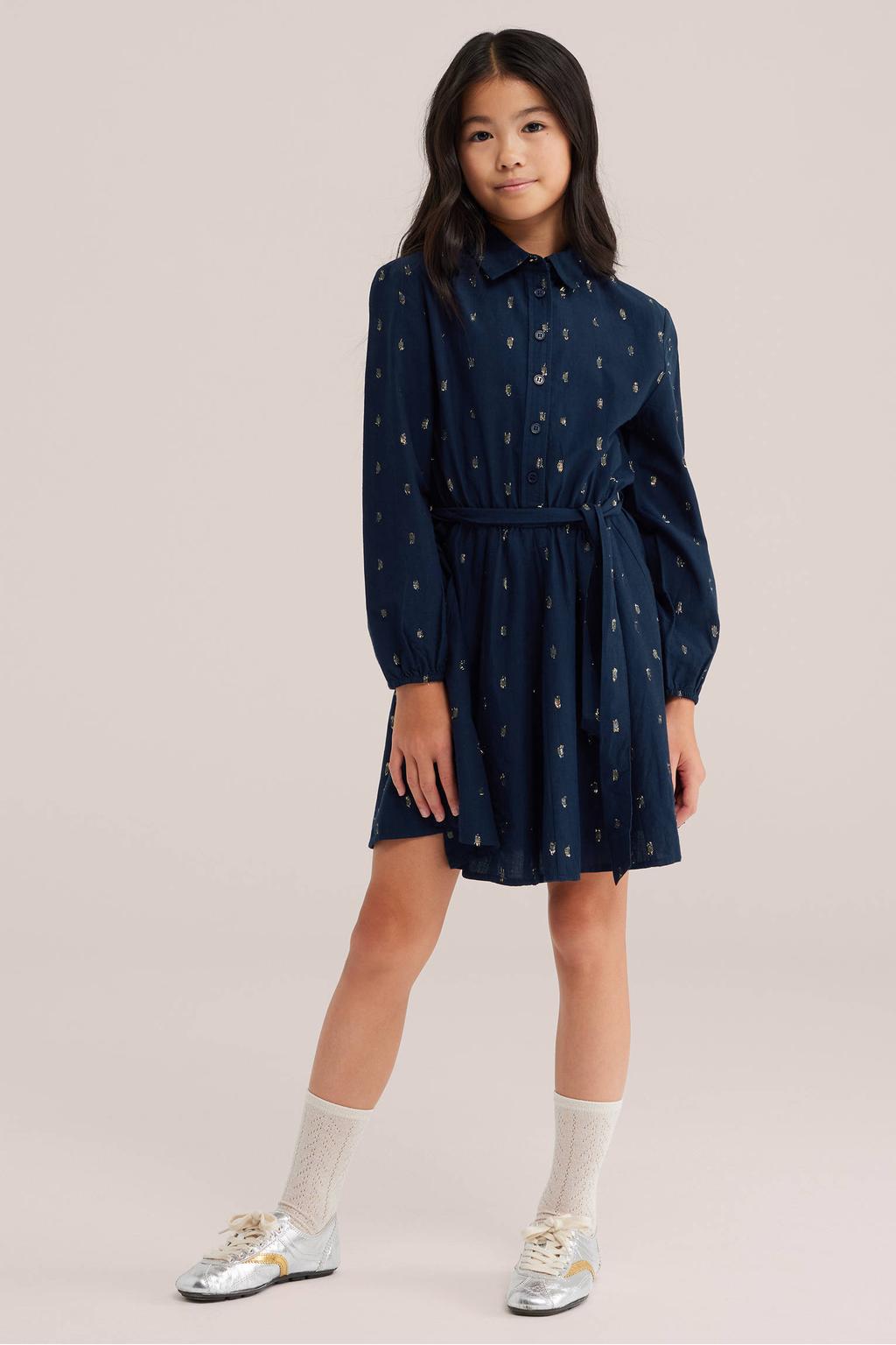 WE Fashion korte jurk met print - donkerblauw/goud