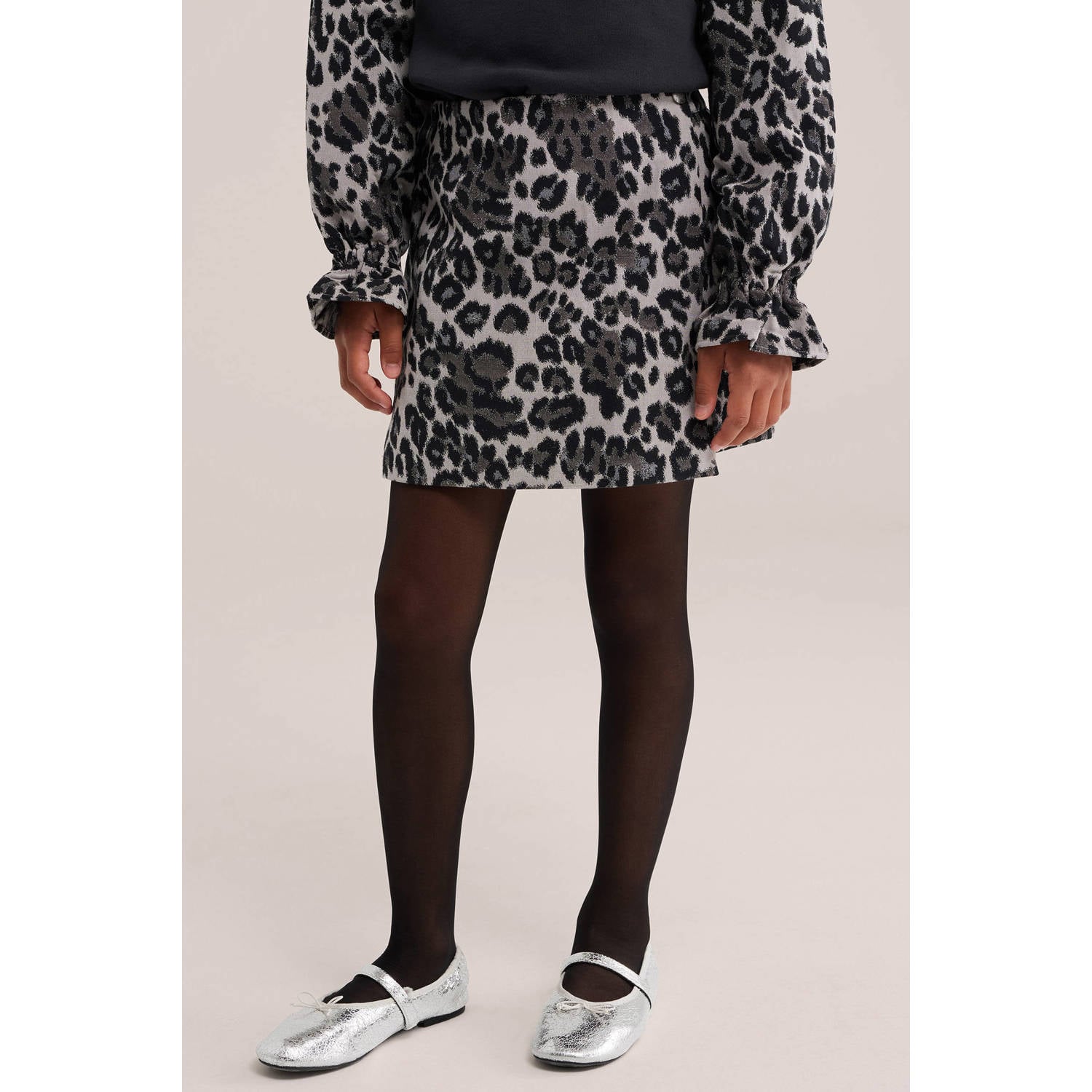 WE Fashion korte rok met panterprint grijs ecru