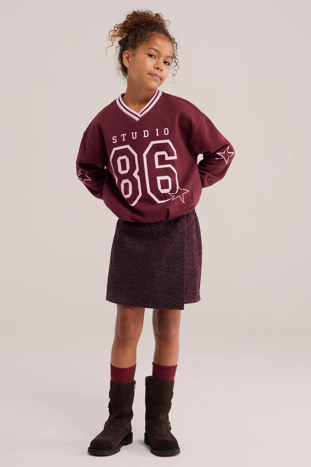 Donkerrode meisjes WE Fashion tweed korte rok met glitters voorzien van