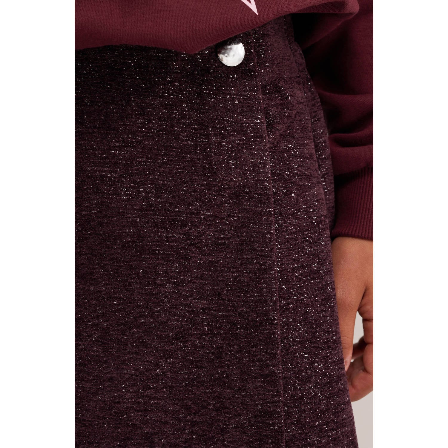 WE Fashion tweed korte rok met glitters donkerrood