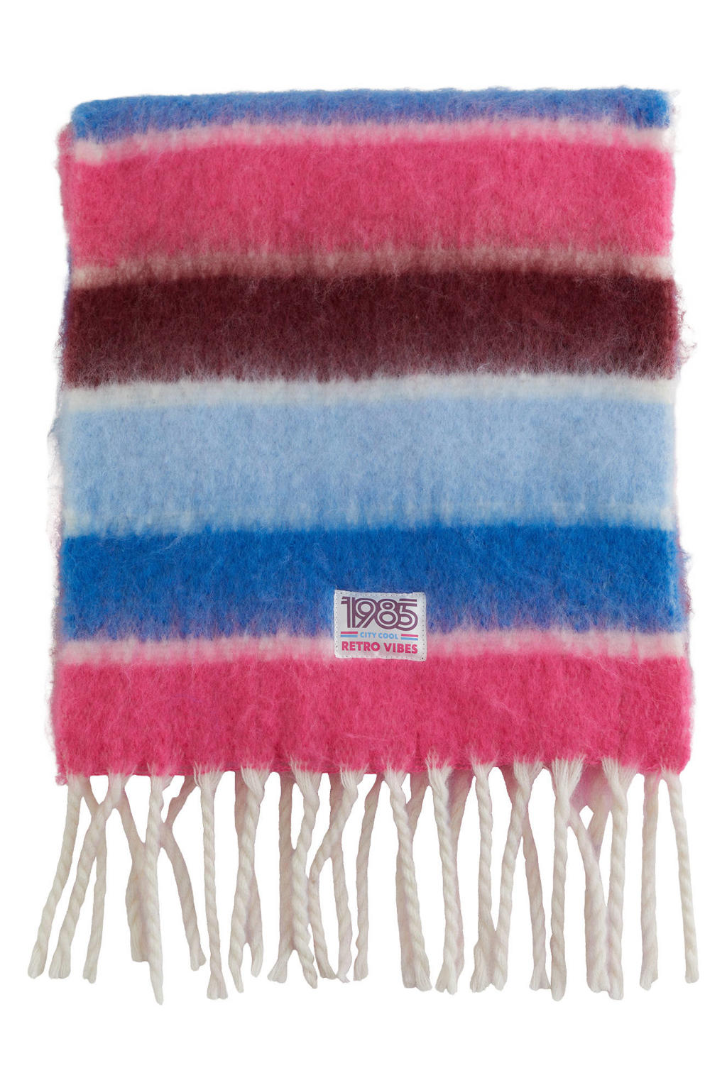 WE Fashion gestreepte sjaal - blauw/roze/ecru