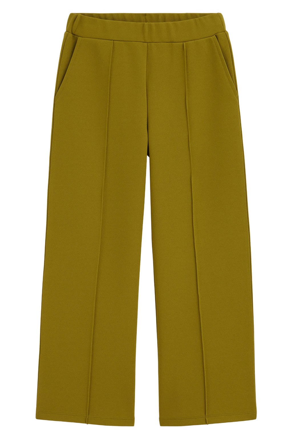 Olijfgroene meisjes WE Fashion loose fit casual broek van polyester met elastische tailleband en effen