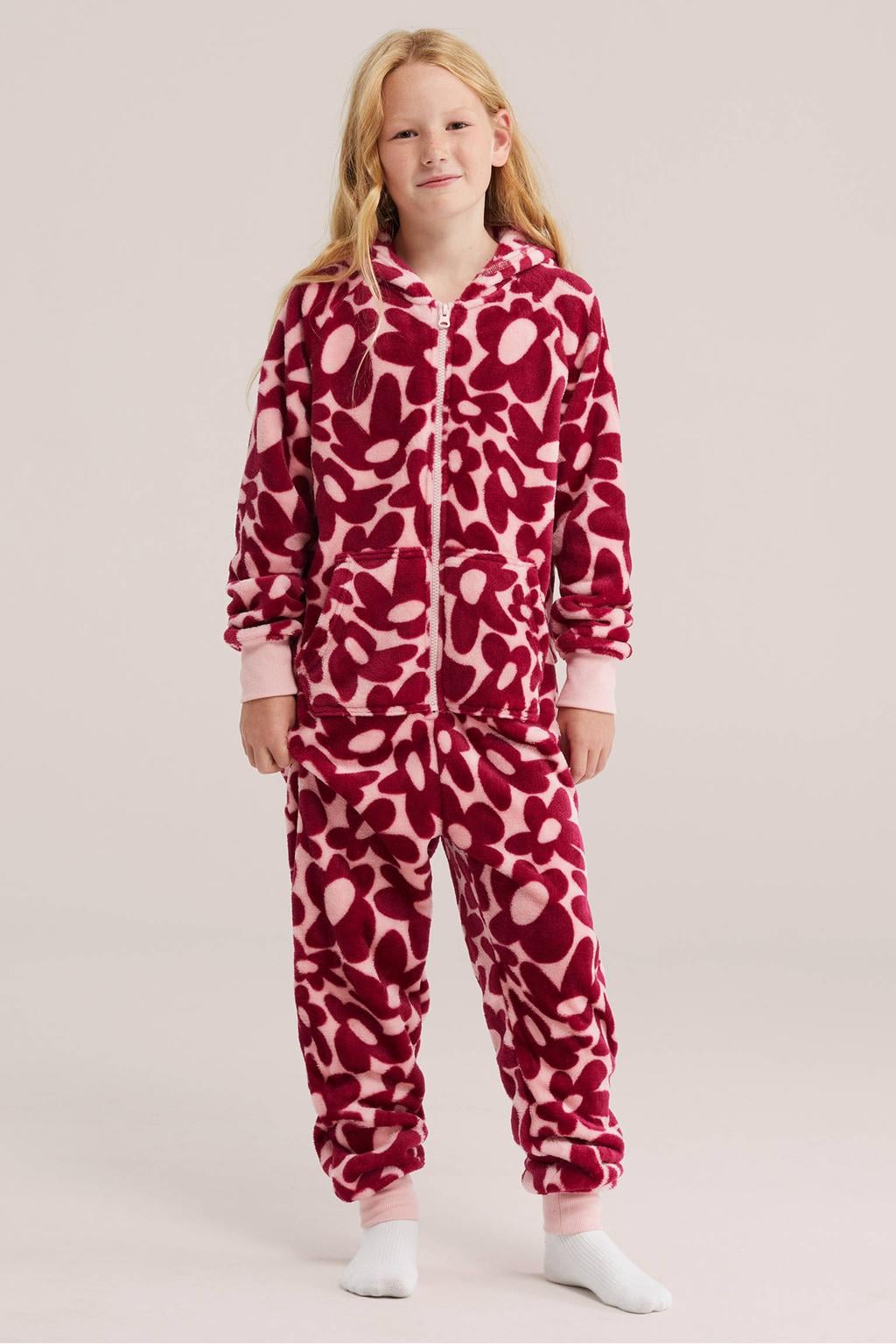 WE Fashion onesie met print - roze/donkerrood