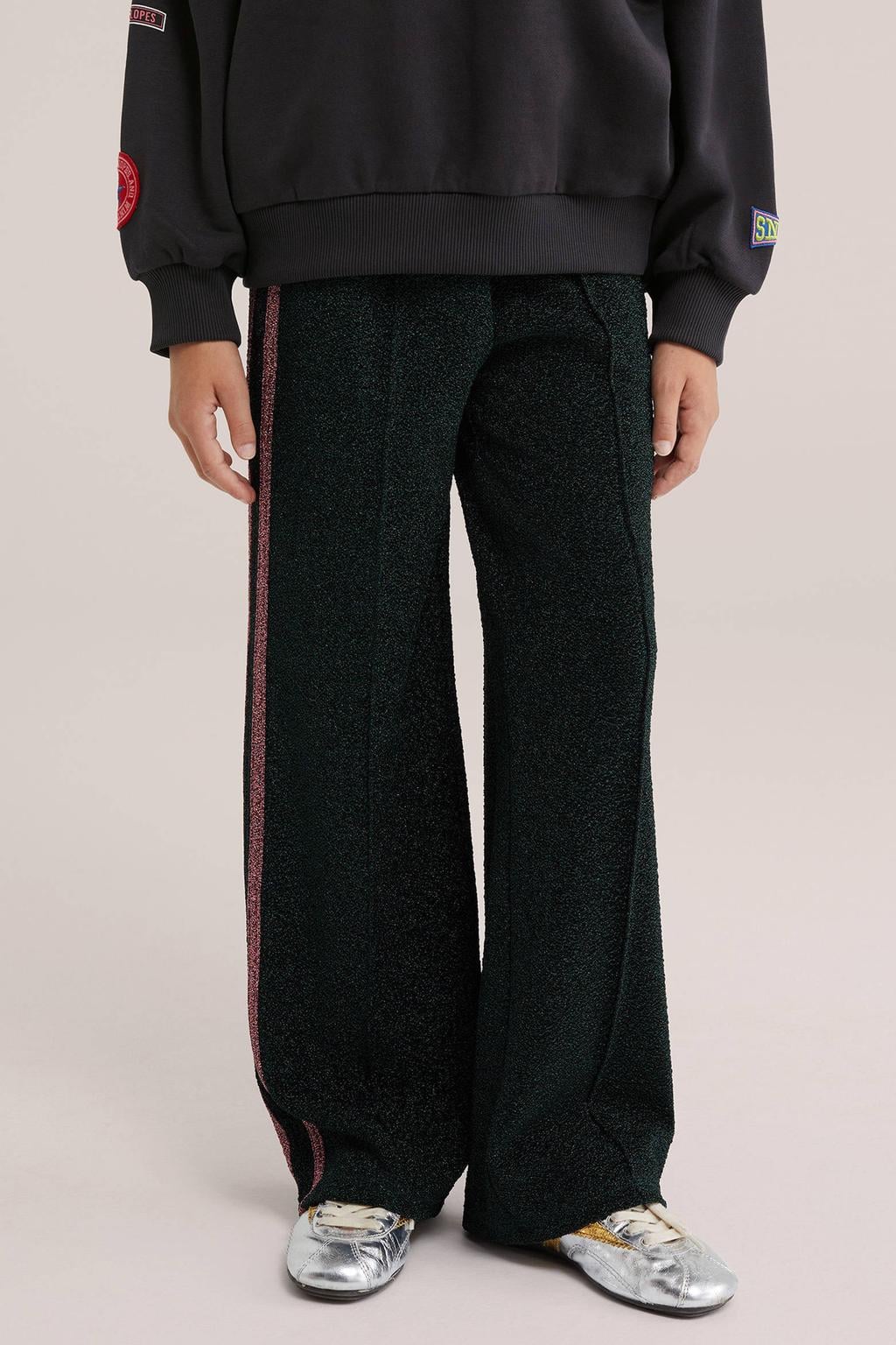 WE Fashion loose fit casual broek met glitters - donkergroen