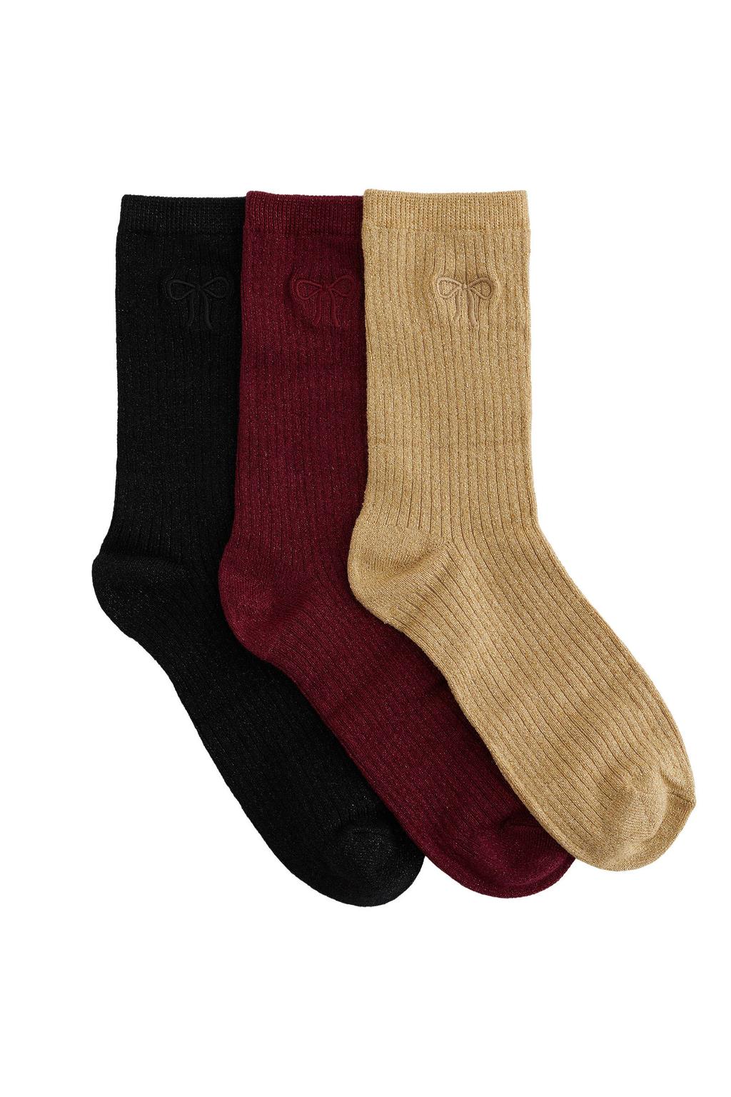 WE Fashion giftbox sokken kerst - set van 3 zwart/bordeauxrood/goudkleurig