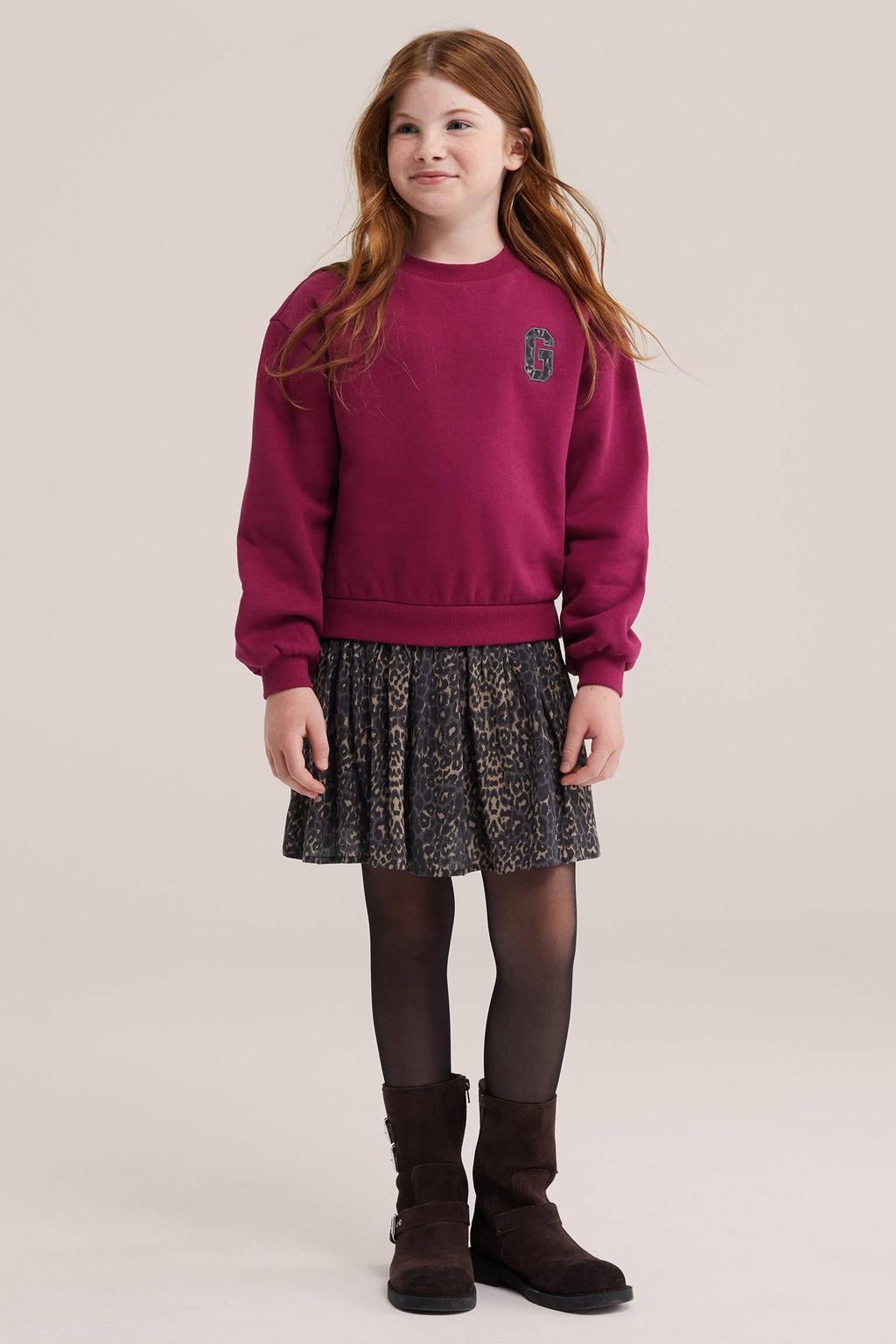 WE Fashion midi sweatjurk met panterprint - roze/grijs