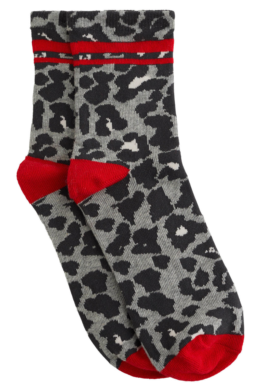 WE Fashion sokken met panterprint - grijs/rood