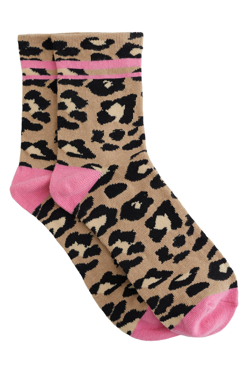 WE Fashion sokken met panterprint - beige/zwart/roze