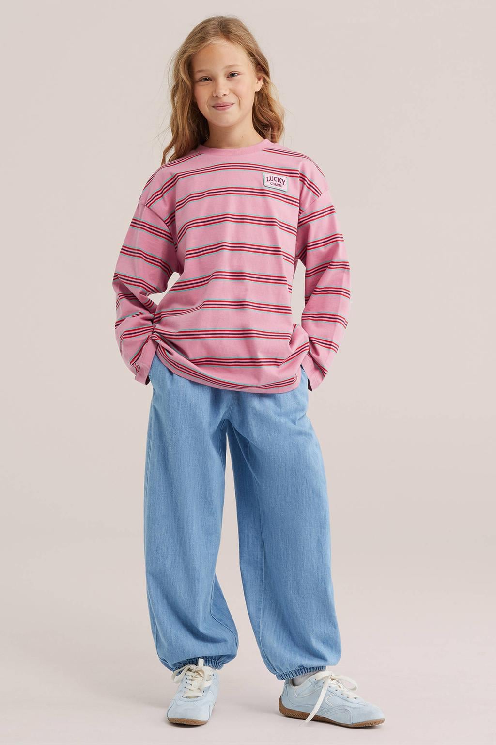 WE Fashion gestreepte longsleeve - roze/rood