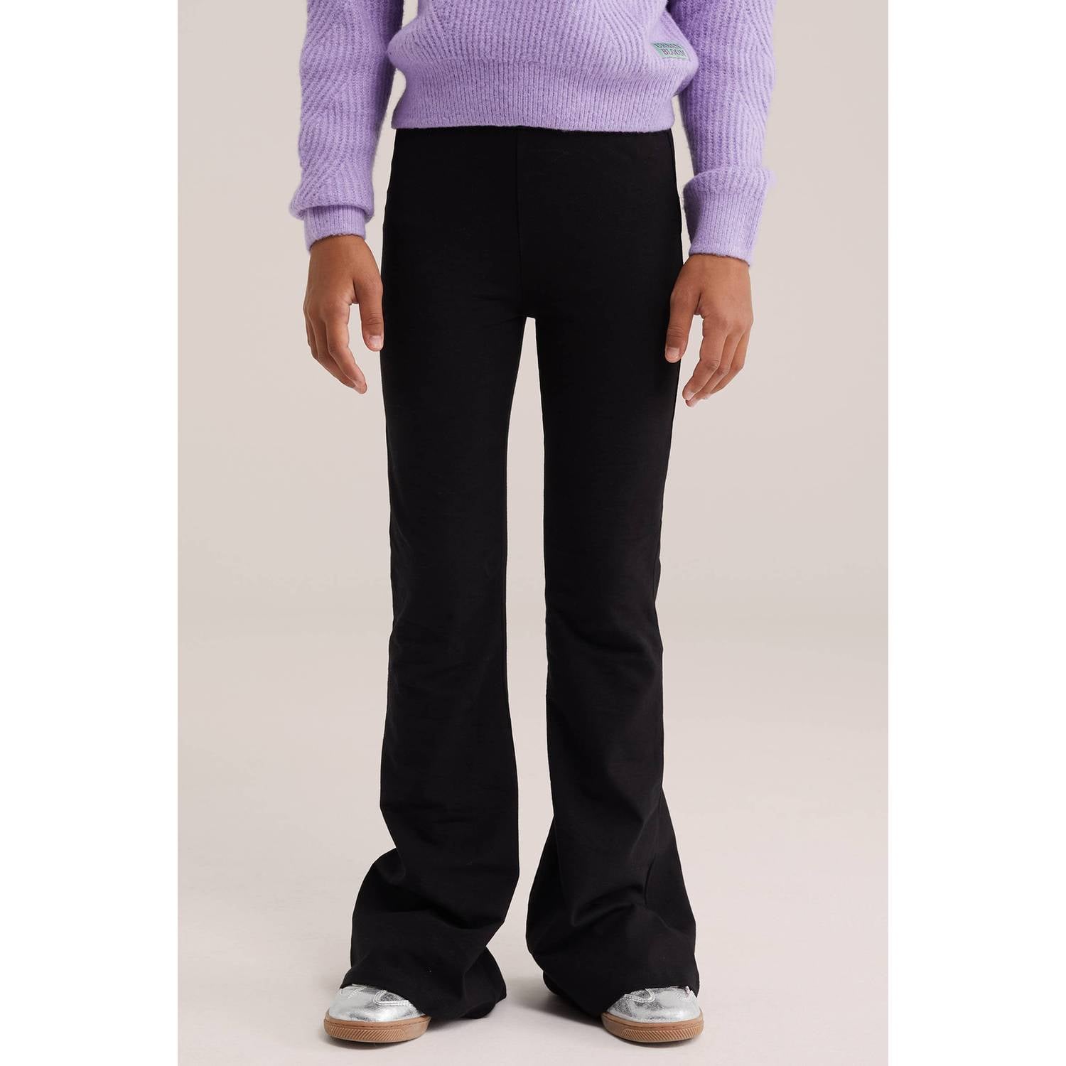 WE Fashion flared leggings zwart bruin (set van 2)