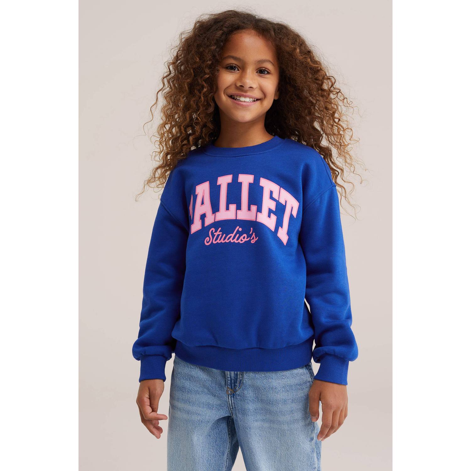WE Fashion sweater met tekst blauw