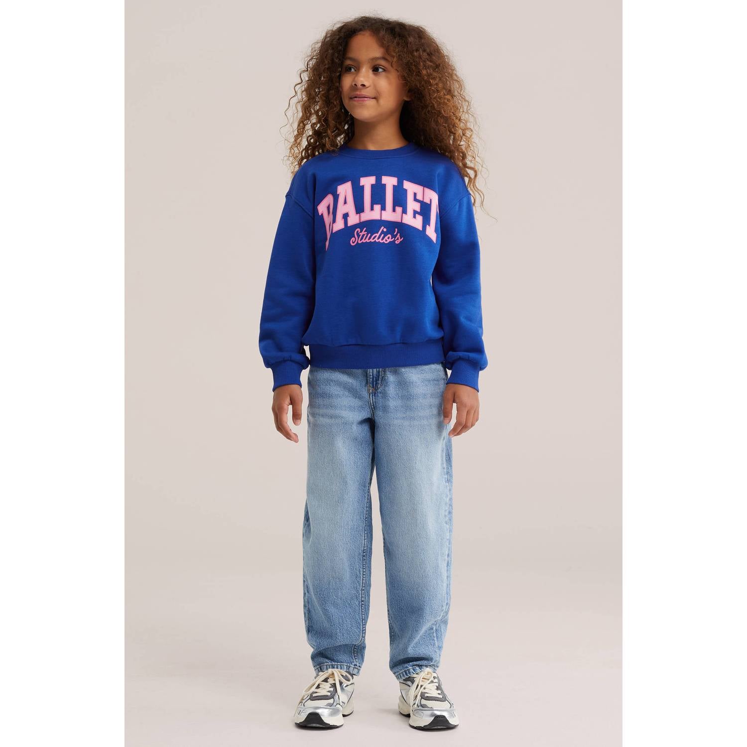 WE Fashion sweater met tekst blauw