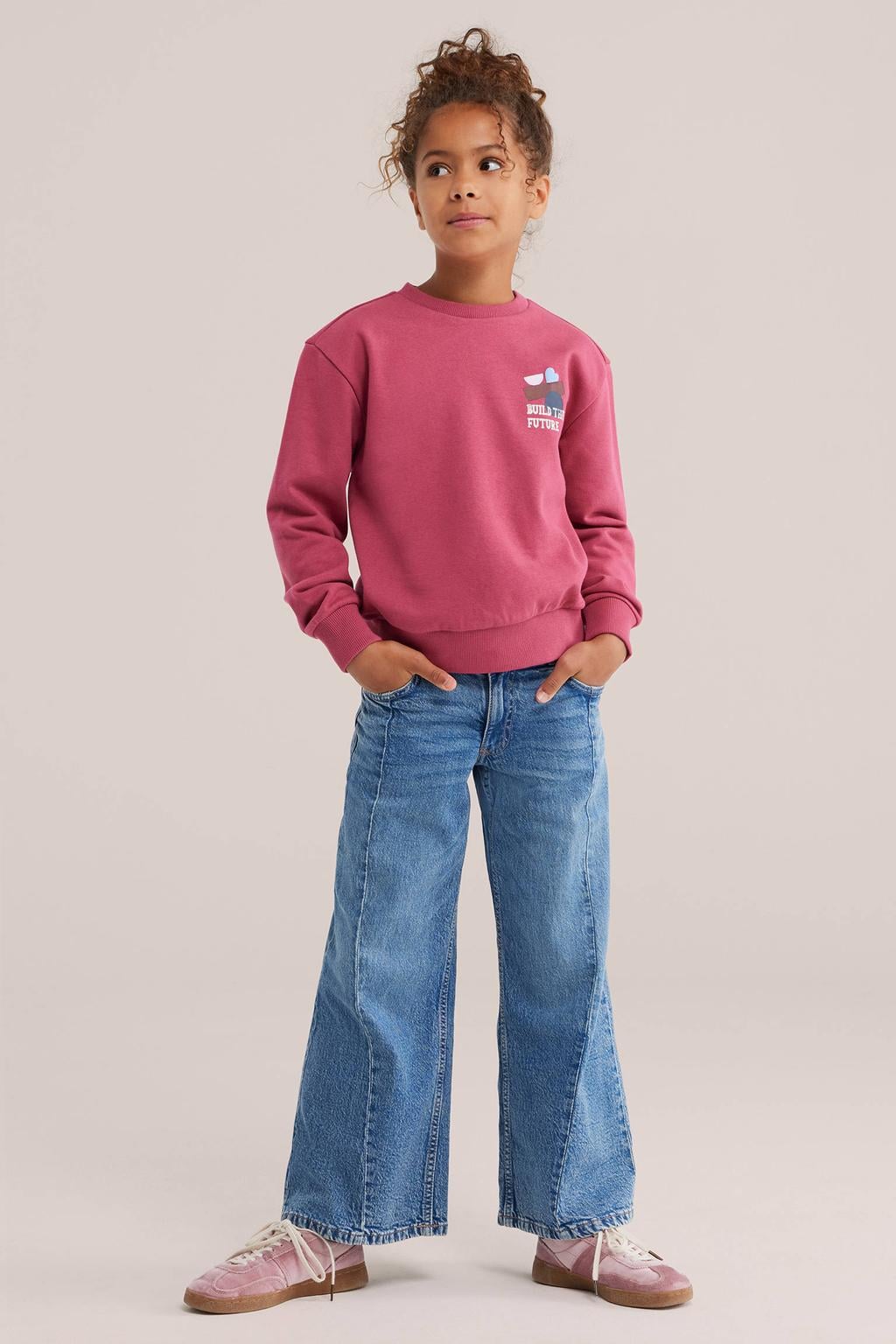 WE Fashion sweater met backprint - roze