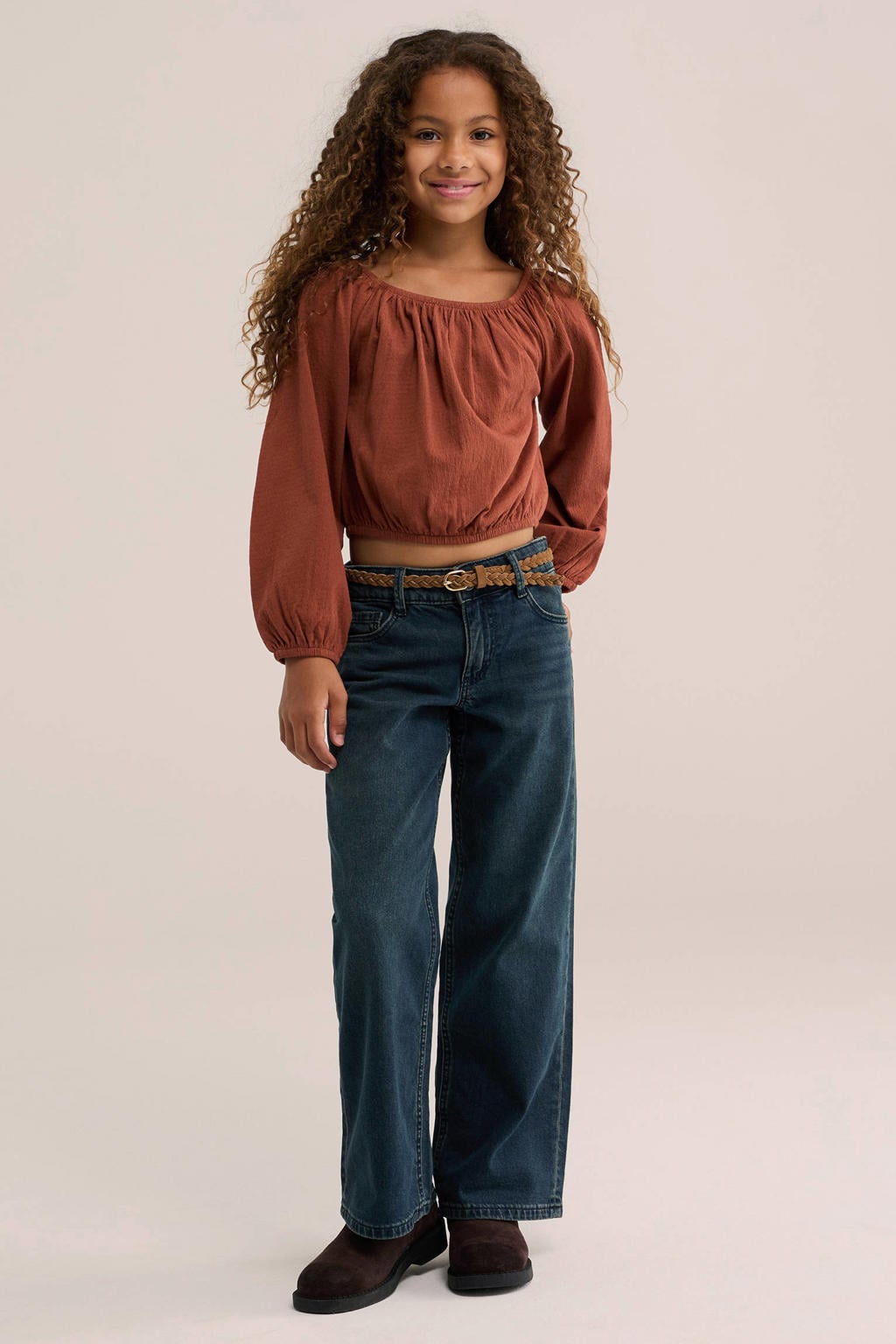 Brique meisjes WE Fashion off shoulder cropped top met lange mouwen