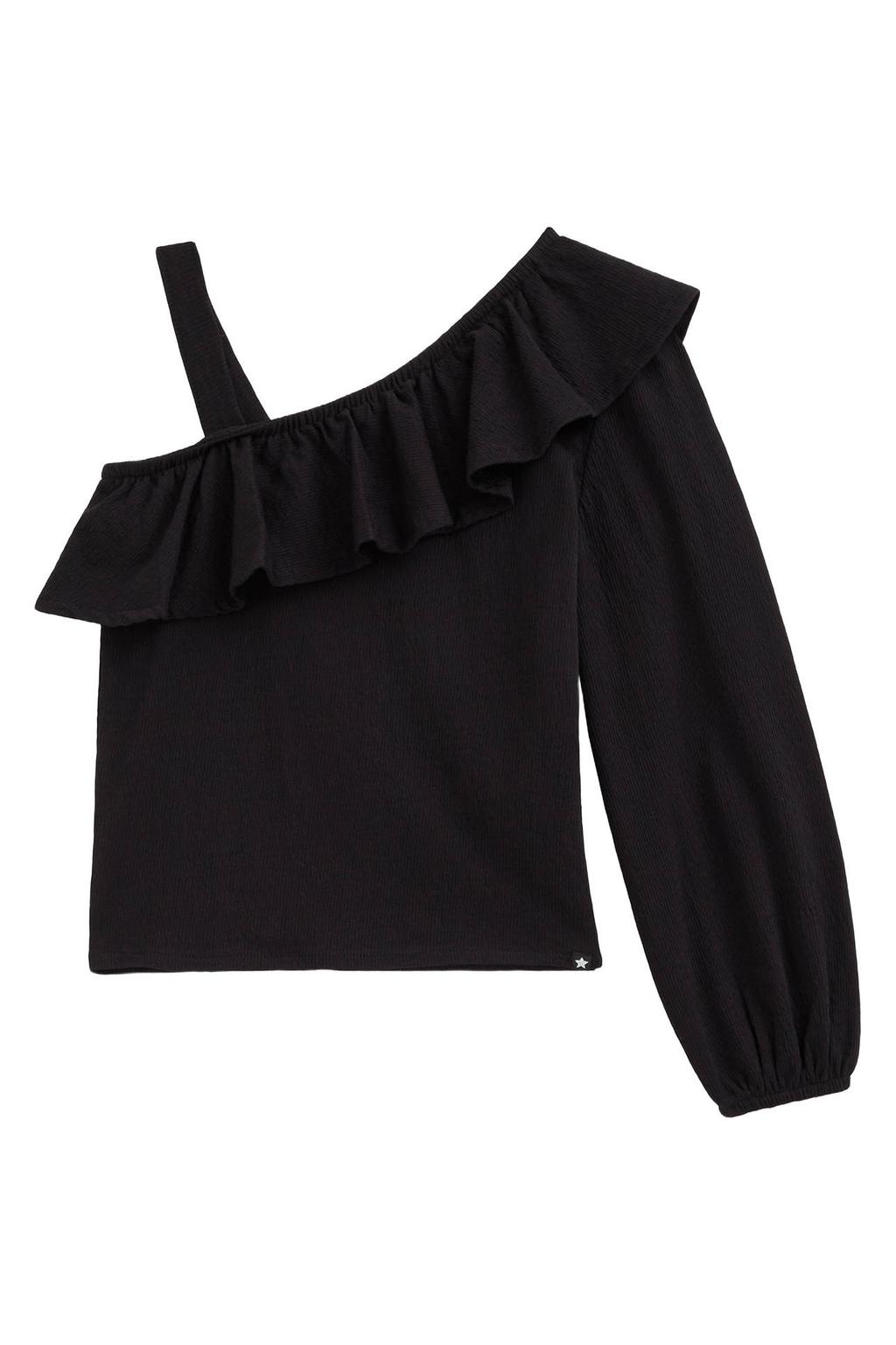 Zwarte meisjes WE Fashion one shoulder top met effen, lange mouwen en ruches