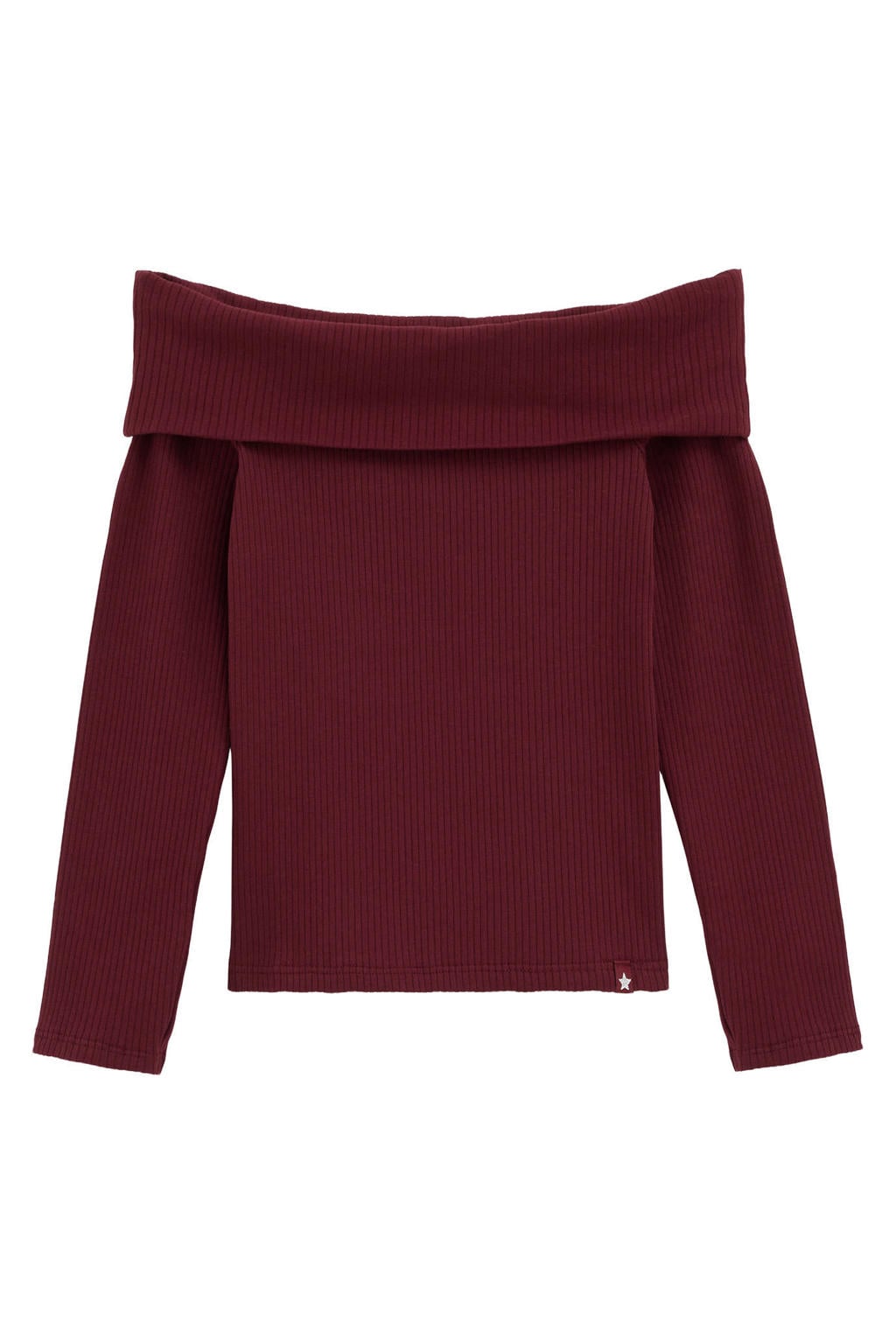 WE Fashion off shoulder gebreide top - donkerrood