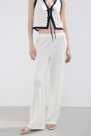 wide leg regular waist broek gebreid beige