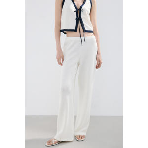 wide leg regular waist broek gebreid beige