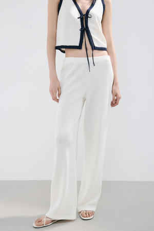 wide leg regular waist broek gebreid beige