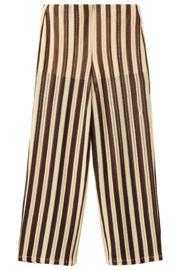 thumbnail: Mango wide leg regular waist gestreepte broek fijn gebreid bruin