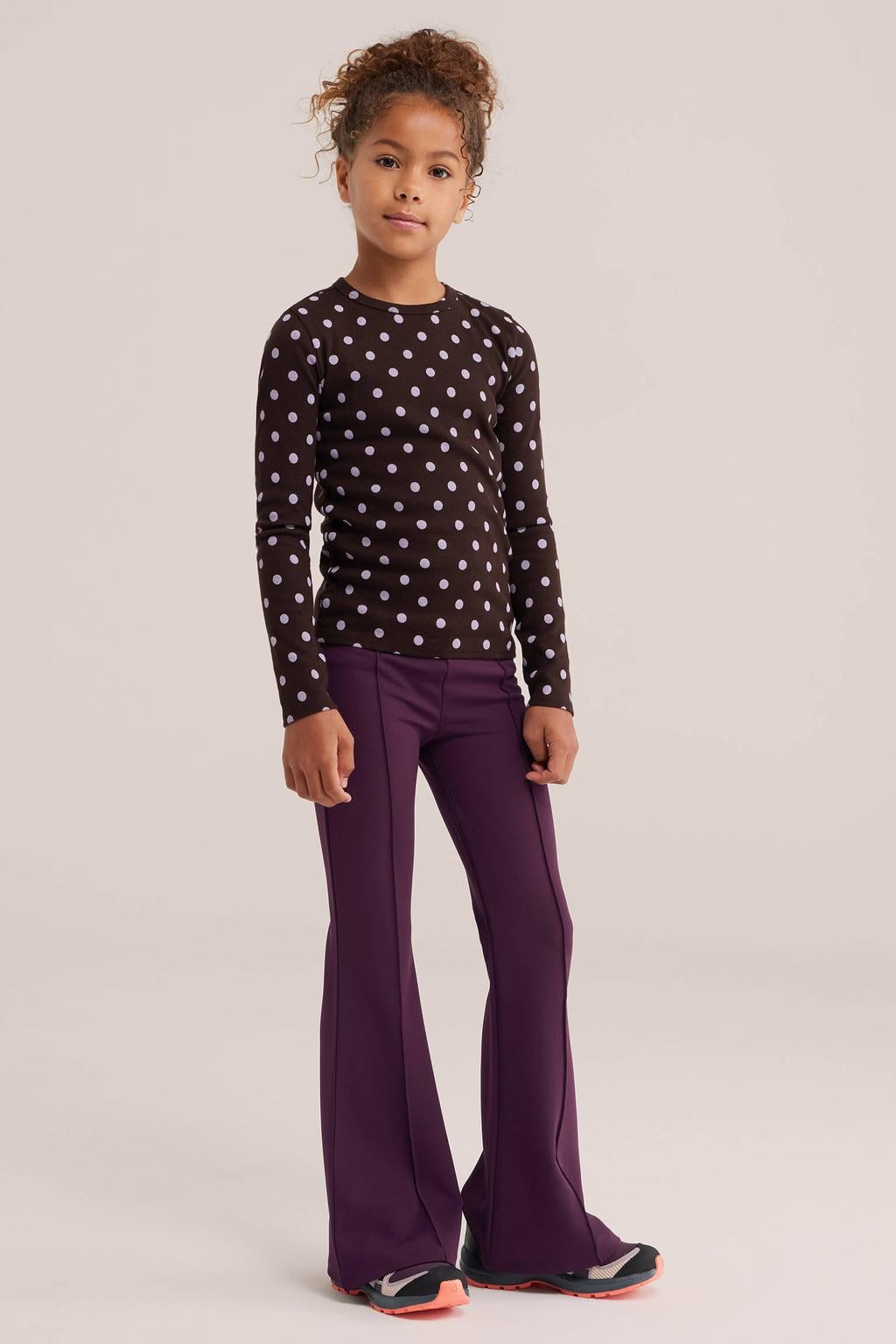 WE Fashion longsleeve met stippen - bruin/lila