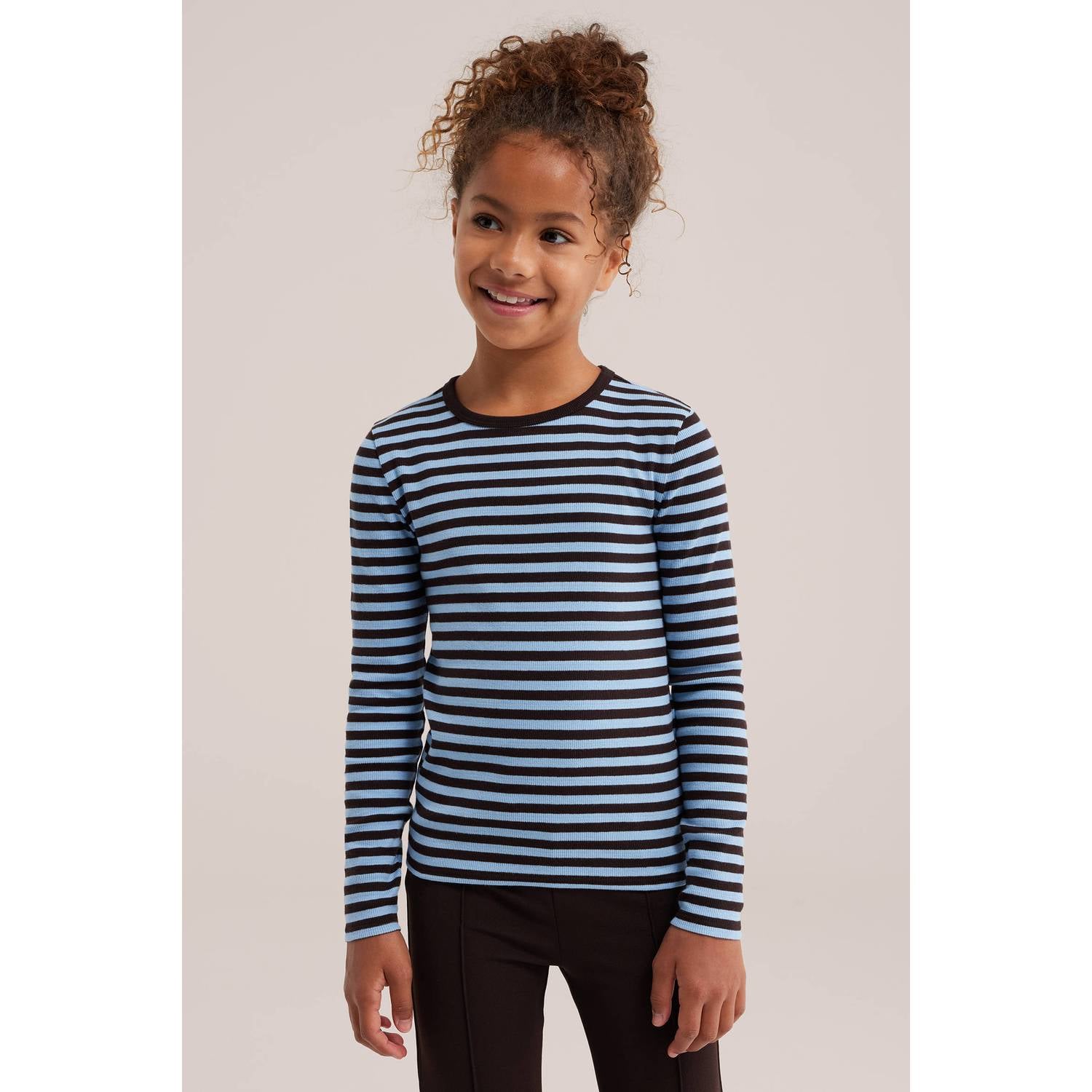 WE Fashion rechtvallende gestreepte longsleeve blauw bruin