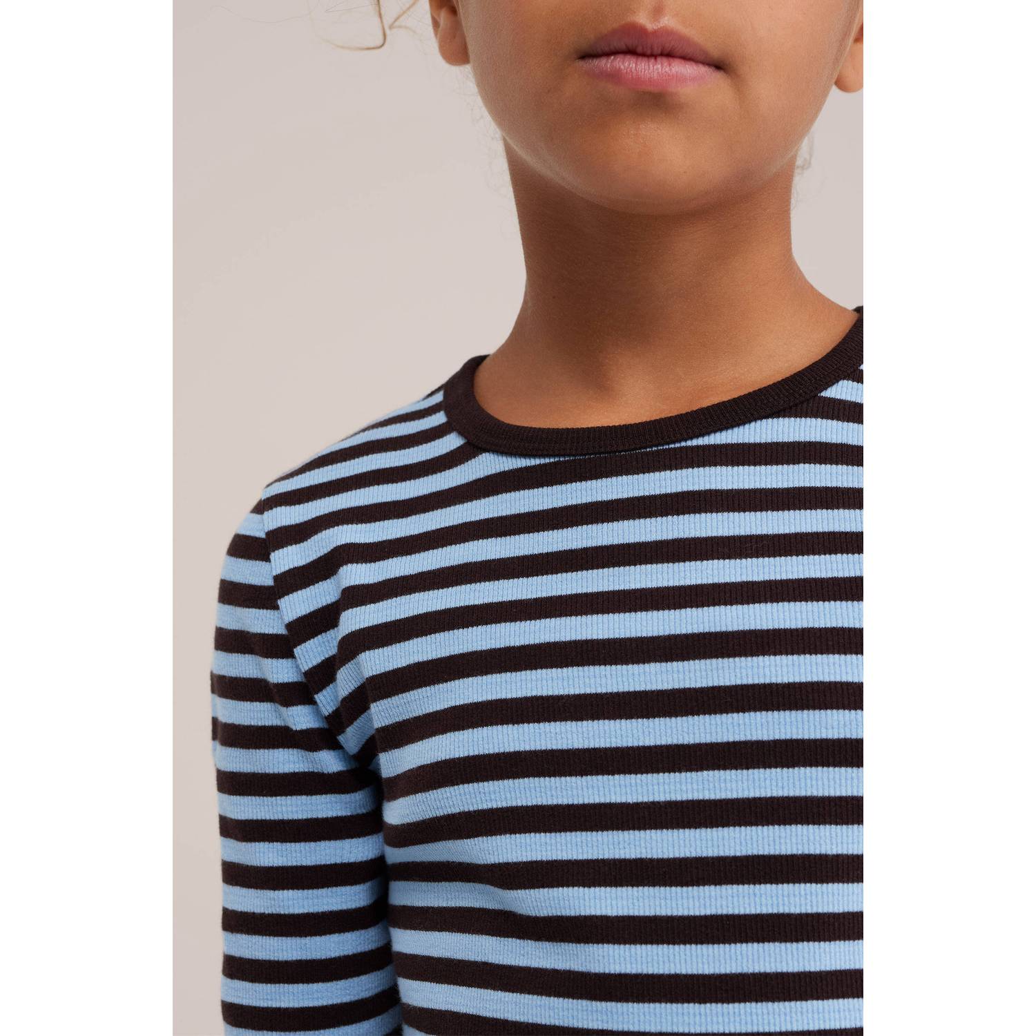 WE Fashion rechtvallende gestreepte longsleeve blauw bruin