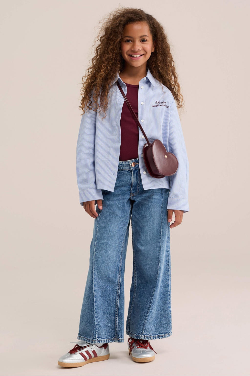 Donkerrode meisjes WE Fashion top met effen, ronde hals en rib gebreide details