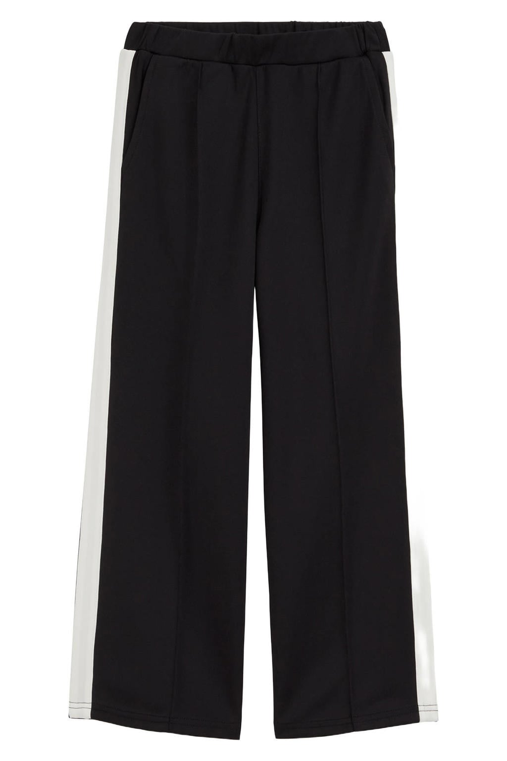 Zwart en witte meisjes WE Fashion loose fit gestreepte joggingbroek van polyester met elastische tailleband en meerkleurige print