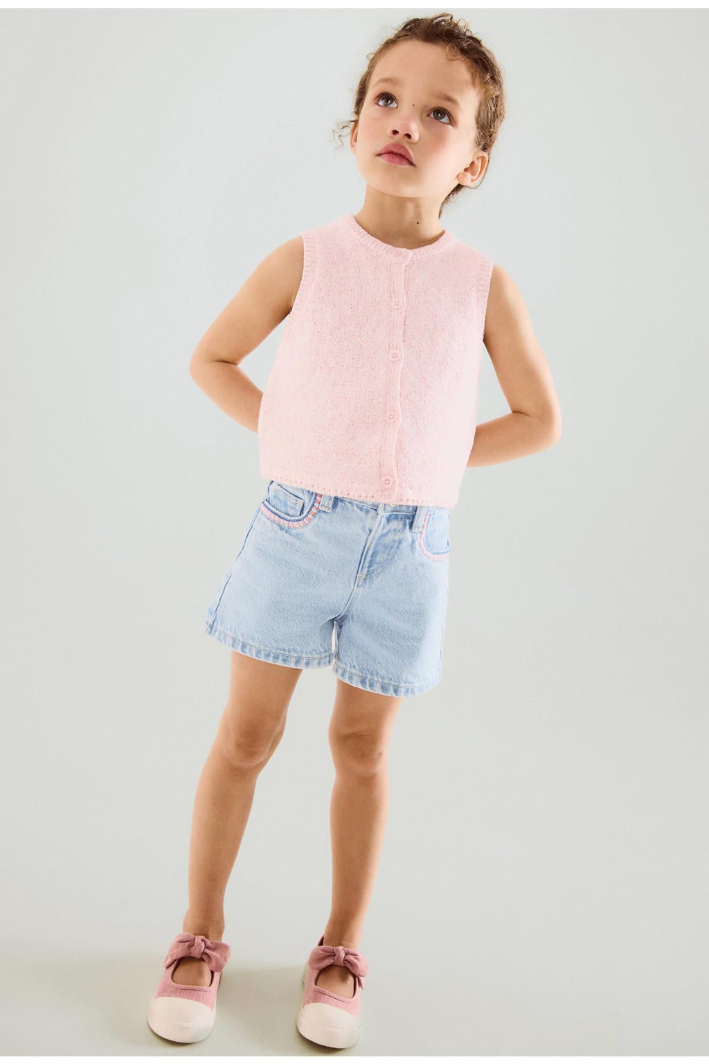 Light blue denim meisjes Mango Kids short van denim met rits- en knoopsluiting en effen