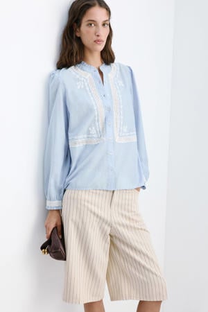 katoenen blouse met borduursels - lichtblauw