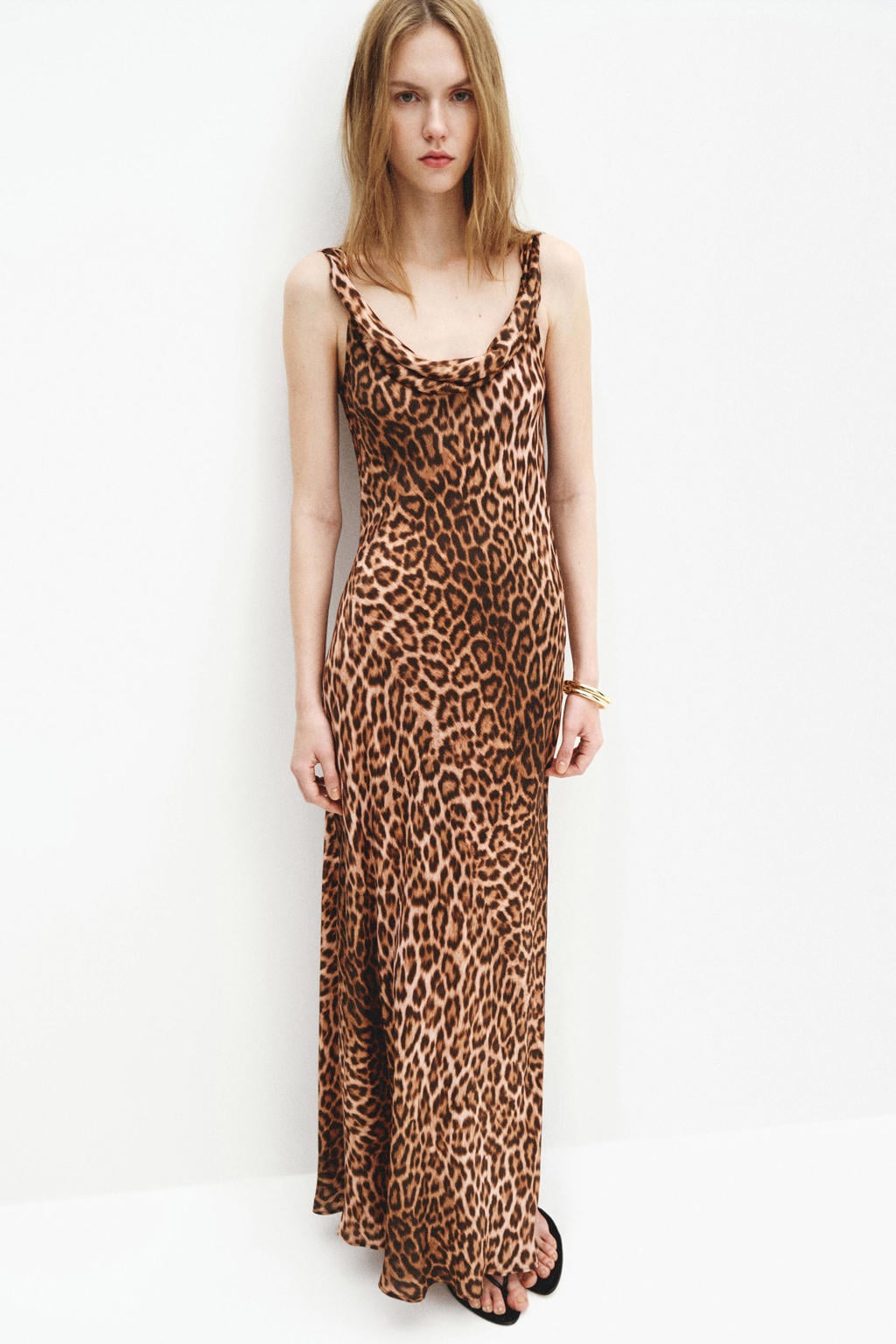 Bruine dames Mango cocktailjurk van viscose met dierenprint, openvallende hals en split