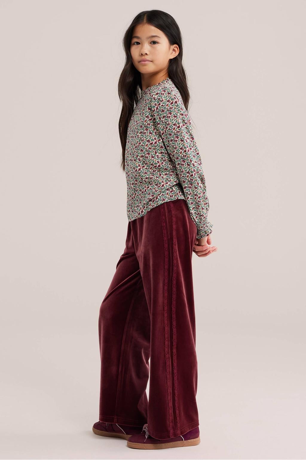WE Fashion fluwelen loose fit casual broek - donkerrood