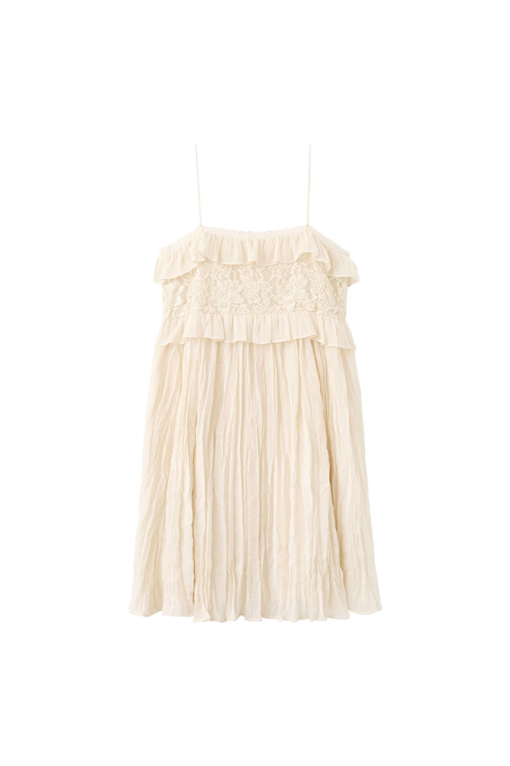 Ecru dames Mango zomerjurk van polyester met effen, vierkante hals en kant