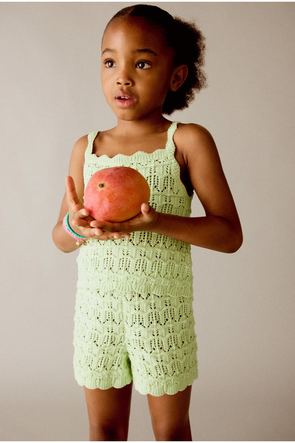 Limegroene meisjes Mango Kids casual short groen van katoen met elastische tailleband en effen