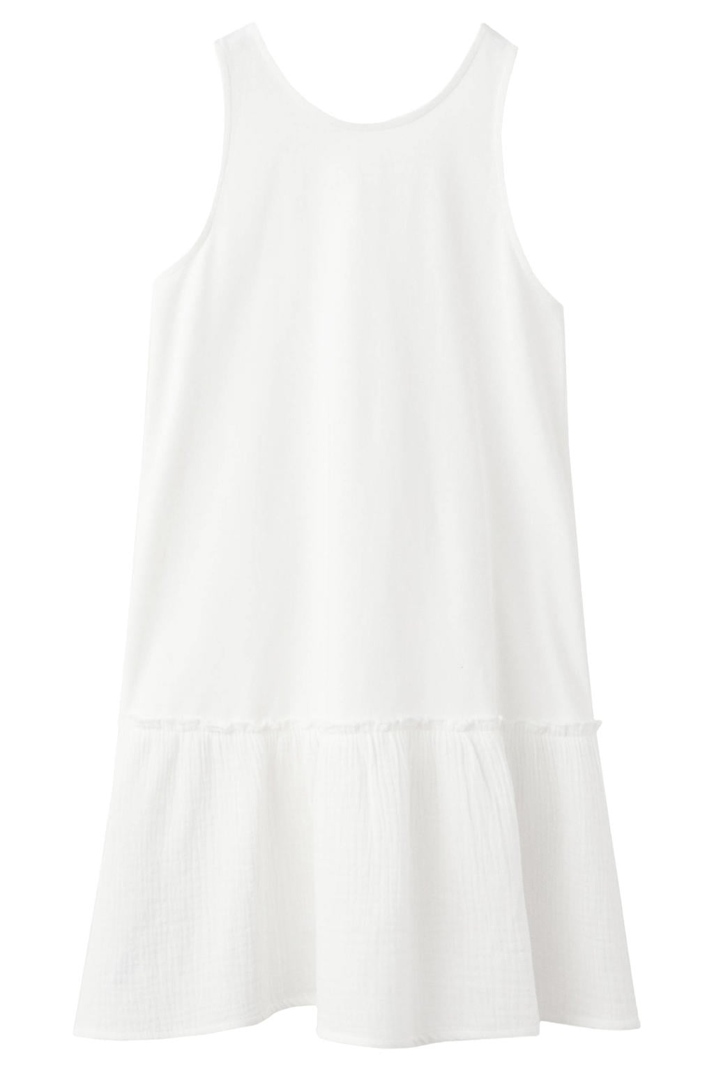 Witte meisjes Mango Kids midi jurk van katoen met effen, ronde hals en plooien
