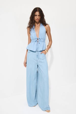 wide leg jeans light blue denim
