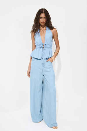 wide leg jeans light blue denim