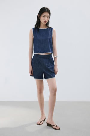 straight regular waist casual short dark blue denim
