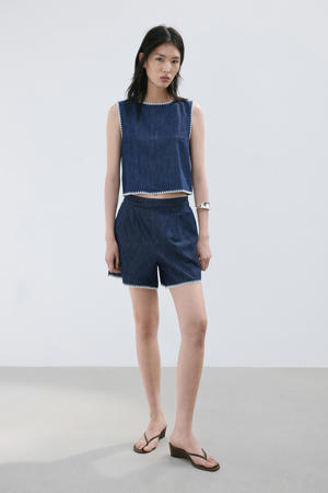 straight regular waist casual short dark blue denim