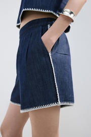 thumbnail: Mango straight regular waist casual short dark blue denim