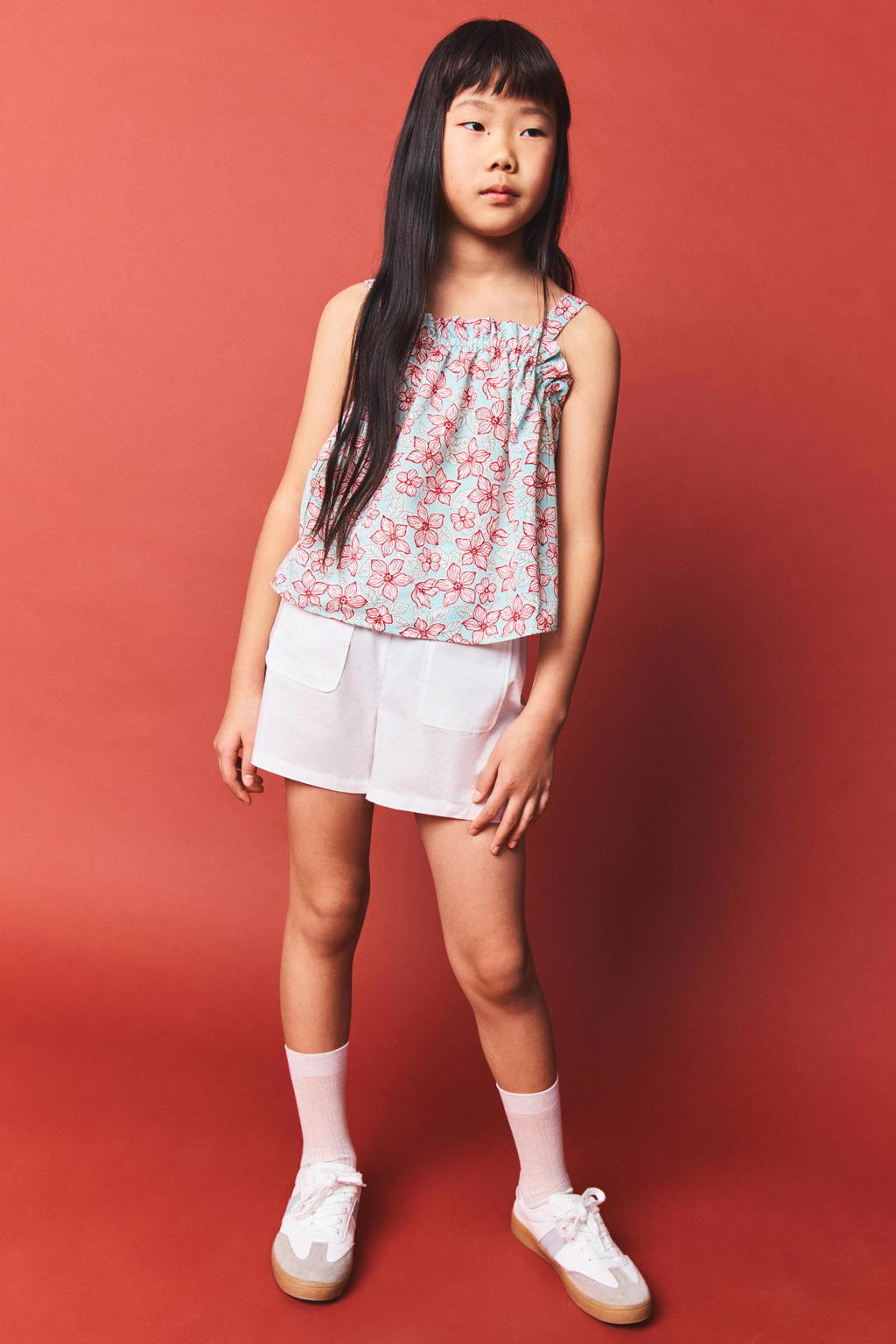 Witte meisjes Mango Kids casual short van katoen met elastische tailleband en effen
