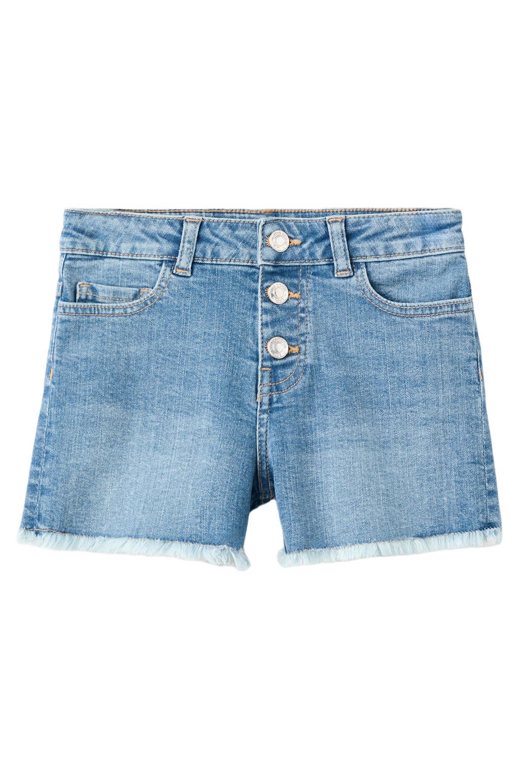 Medium blue denim meisjes Mango Kids short van denim met knoopsluiting en effen